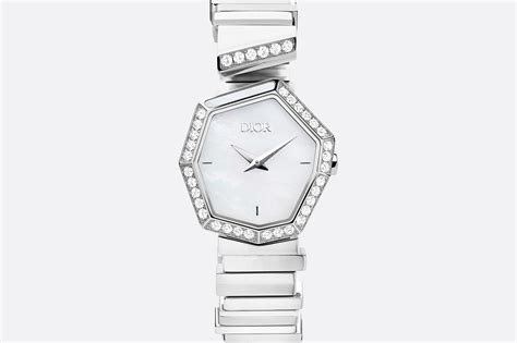 GEM DIOR Ø 27 mm, acier, nacre et diamants 